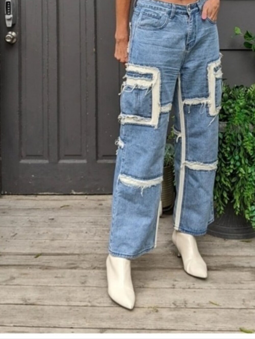 XOXO Studio Highrisese Wide Leg Loose Fit Blue & White Jeans